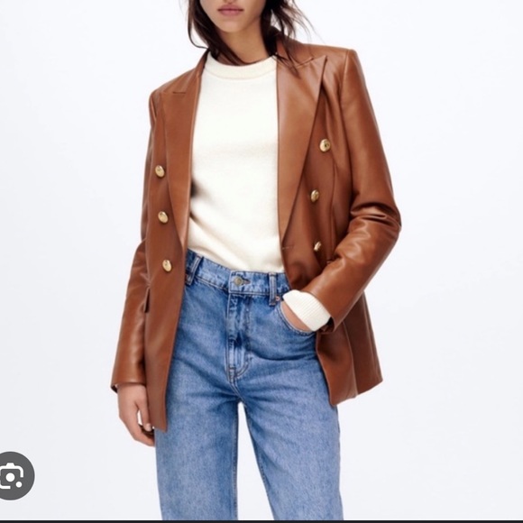 Zara Faux Leather Double Breasted Blazer - Picture 9 of 15